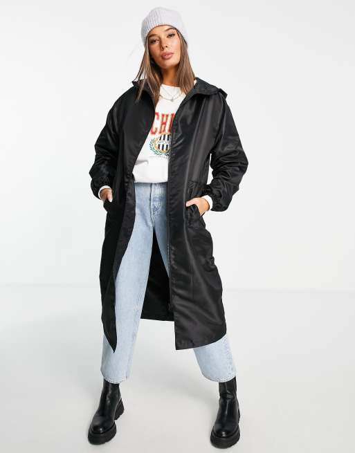 ASOS DESIGN - Sort maxi-regnfrakke i nylon 