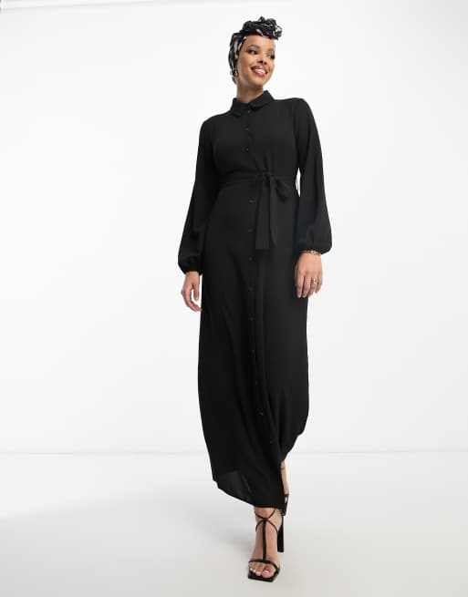 ASOS DESIGN - Sort maxi-skjortekjole med bindebånd foran