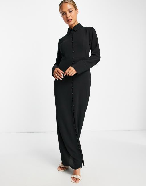 ASOS DESIGN - Sort maxi-skjortekjole med knapper