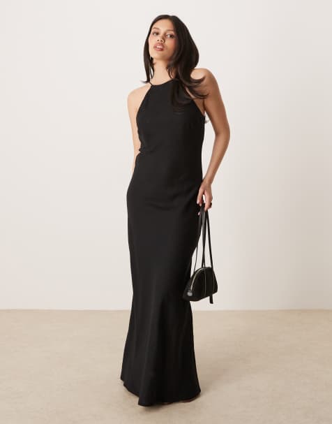 ASOS DESIGN - Sort maxi-solkjole i hør med racerhals - view 1