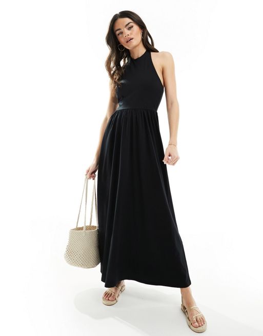 FhyzicsShops DESIGN - Sort maxi-sundress med lav ryg og halterneck