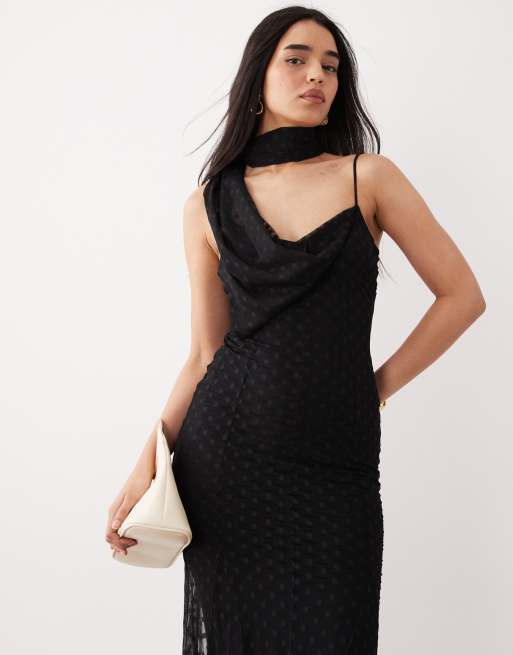 ASOS DESIGN - Sort maxikjole i mesh med halstørklæde-detalje, 2 af 4