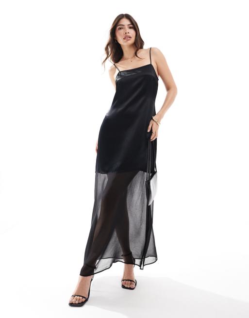 ASOS DESIGN - Sort maxikjole i satin-/chiffonblanding