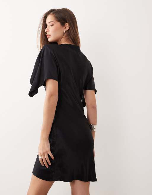 ASOS DESIGN - Sort maxikjole i satin med kappedetalje, 3 af 4