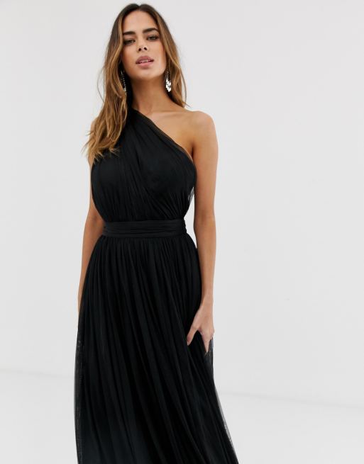 ASOS DESIGN - Sort maxikjole i tyl med oneshoulder, 4 af 4