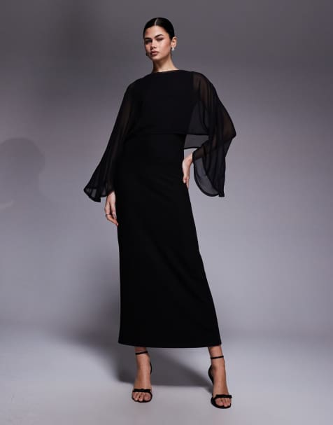 ASOS DESIGN - Sort maxikjole med asymmetriske ærmer og chiffon-kappe - view 1