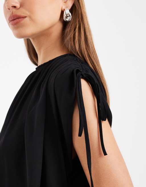 ASOS DESIGN - Sort maxikjole med blouson-ærmer og draperinger, 4 af 4