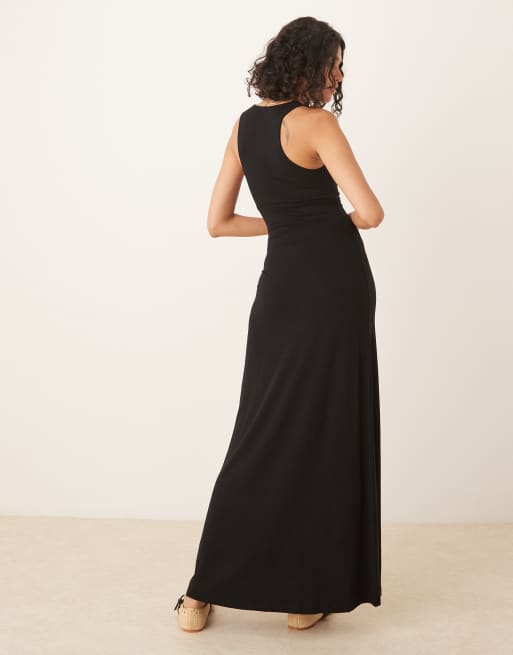 ASOS DESIGN - Sort maxikjole med dyb rund hals og gulvlangt design, 3 af 4