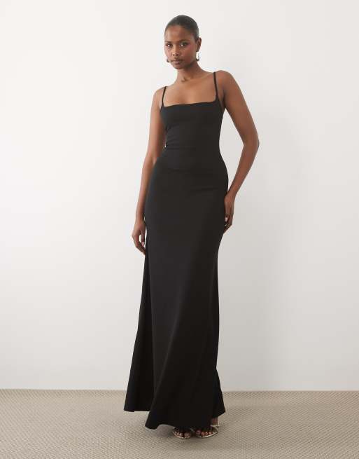 ASOS DESIGN - Sort maxikjole med firkantet hals og åben snøreryg, 3 af 4