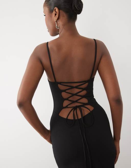 ASOS DESIGN - Sort maxikjole med firkantet hals og åben snøreryg, 4 af 4