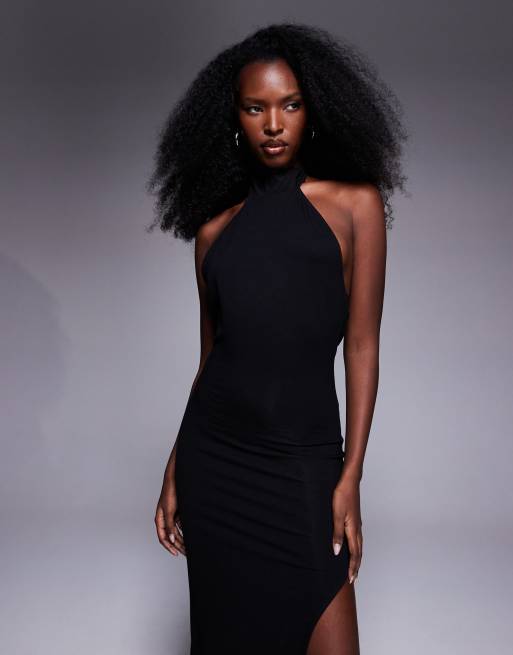 ASOS DESIGN - Sort maxikjole med halterneck og ekstremt høj slids langs låret, 2 af 4