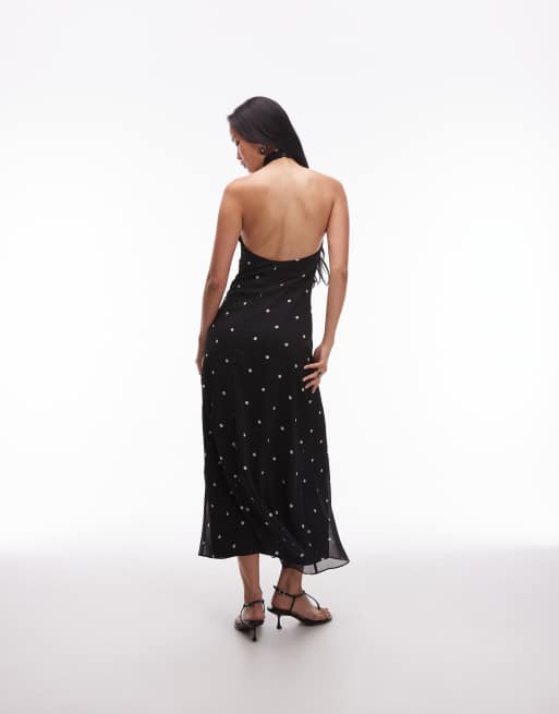 ASOS DESIGN - Sort maxikjole med høj hals og polkaprikker i chiffon, 4 af 4