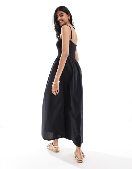 ASOS DESIGN - Sort maxikjole med hæklet overdel samt stropper og fyldigt skørt, 4 af 4