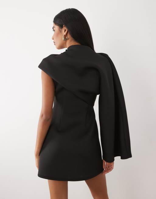 ASOS DESIGN - Sort maxikjole med kappeærmer og skulderdetalje i scubalignende stof, 4 af 4