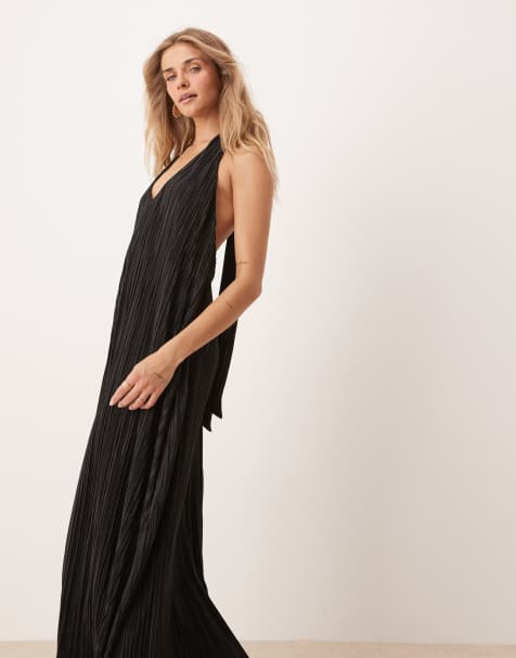 ASOS DESIGN - Sort maxikjole med plisseringer og halterneck - view 1