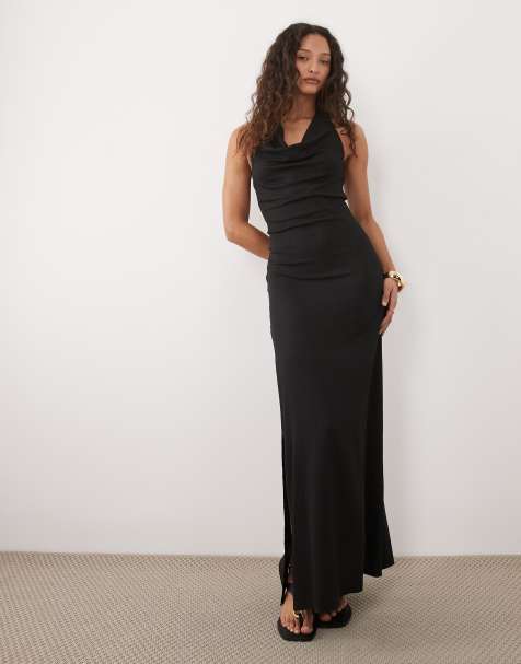 ASOS DESIGN - Sort maxikjole med tekstur og halterneck - view 1