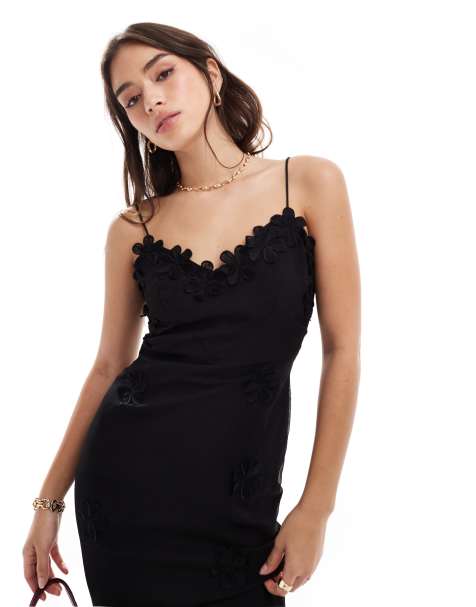 ASOS DESIGN - Sort maxikjole med V-hals og broderet blomstermønster - view 1