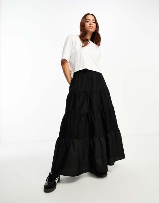 ASOS DESIGN - Sort maxinederdel i flere niveauer i boho-stil