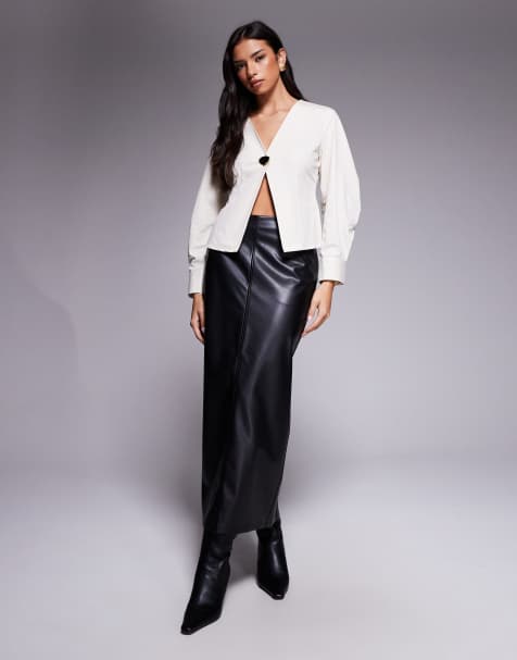 ASOS DESIGN - Sort maxinederdel i imiteret læder med syningsdetalje - view 1