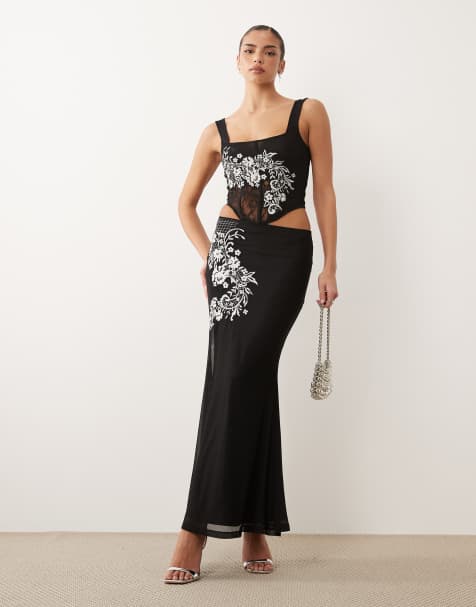 ASOS DESIGN - Sort maxinederdel i mesh med broderi - Del af sæt - view 1