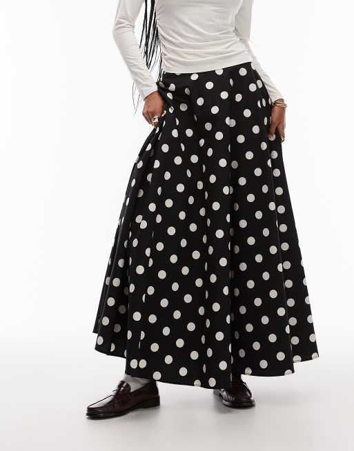 ASOS DESIGN - Sort maxinederdel med A-form, cirkelsnit og polkaprikker, 4 af 5