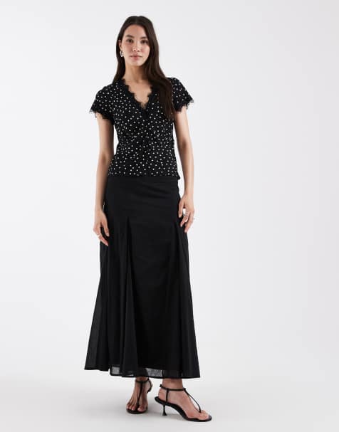 ASOS DESIGN - Sort maxinederdel med kiler i bomuld - view 1