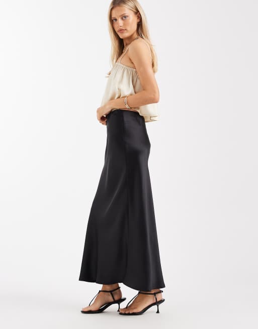 ASOS DESIGN - Sort maxinederdel med skråsnit i satin, 3 af 11