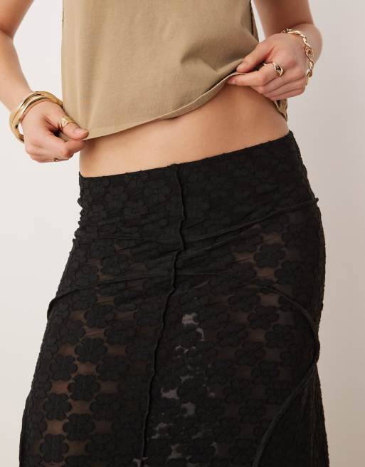 ASOS DESIGN - Sort maxinederdel med syningsdetaljer i blondemateriale, 3 af 5