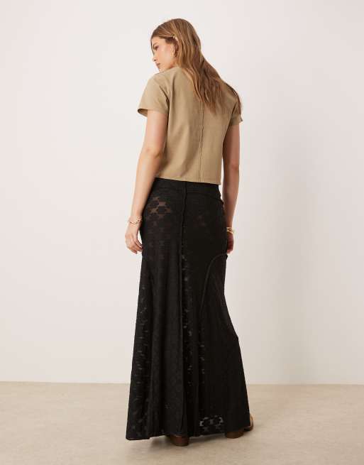 ASOS DESIGN - Sort maxinederdel med syningsdetaljer i blondemateriale, 4 af 5
