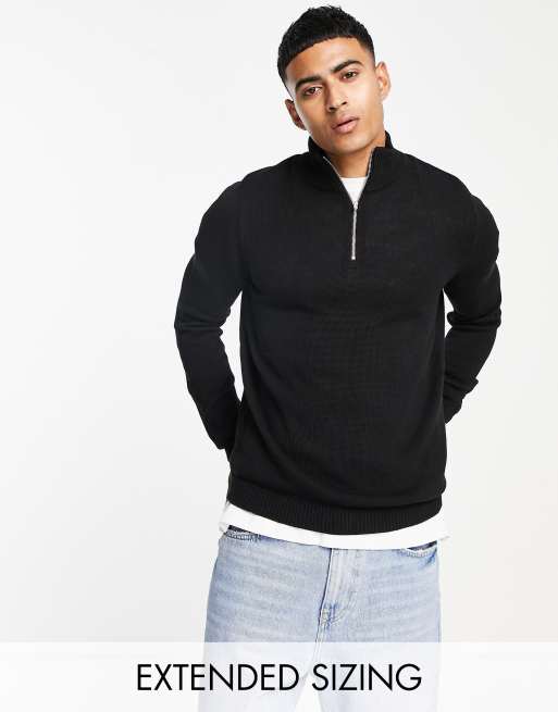 ASOS DESIGN - Sort mellemtung bomuldstrøje med halv lynlås