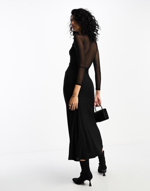 ASOS DESIGN - Sort midaxi-kjole med snoet, kontrasterende detalje, 2 af 4