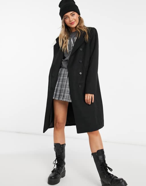 ASOS DESIGN - Sort midi-frakke med slå-om-front