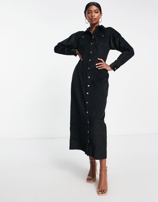ASOS DESIGN - Sort midi-skjortekjole i fløjl