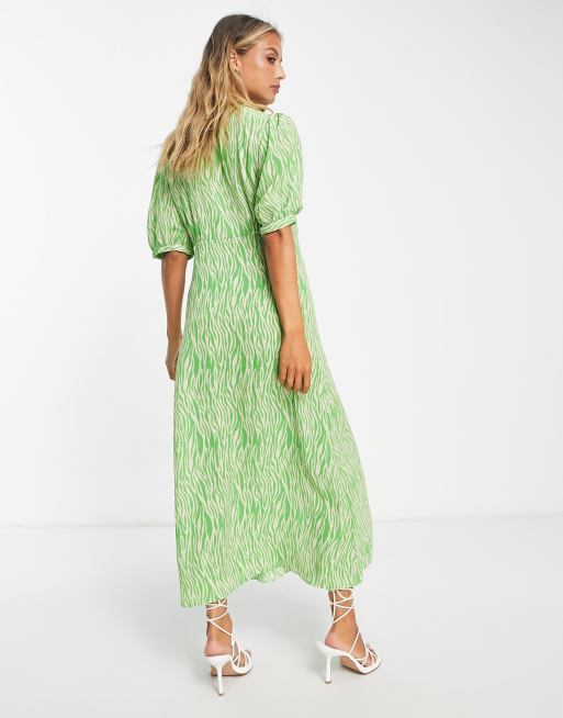 ASOS DESIGN - Sort midikjole i dyreprint med gennemgående knapper og bindebånd foran, 2 af 4