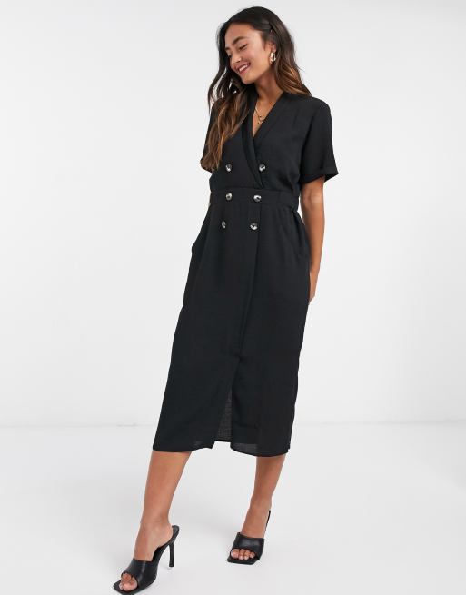 ASOS DESIGN — Sort midikjole med afslappet pasform