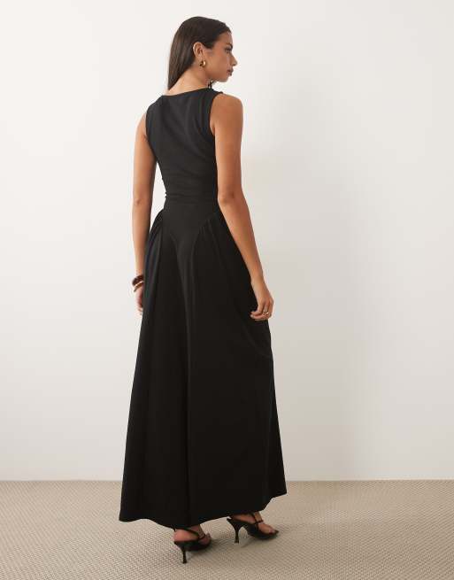 ASOS DESIGN - Sort midikjole med bådudskæring og taljedetalje, 4 af 4