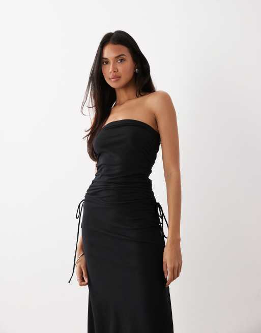 ASOS DESIGN - Sort midikjole med bandeausnit og rynker, 3 af 4