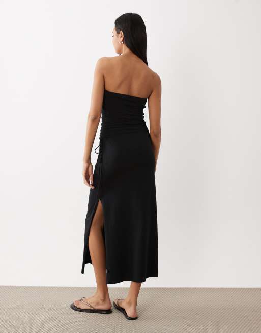 ASOS DESIGN - Sort midikjole med bandeausnit og rynker, 4 af 4