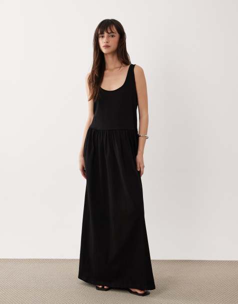 ASOS DESIGN - Sort midikjole med dyb rund hals og sænket talje - view 1