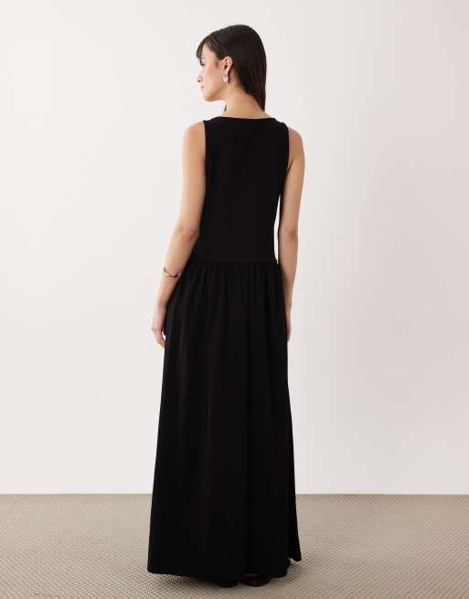ASOS DESIGN - Sort midikjole med dyb rund hals og sænket talje, 4 af 4