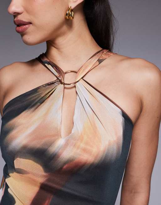 ASOS DESIGN - Sort midikjole med halterneck, keyhole-udskæring, metaldetalje og blomstermønster i mesh, 4 af 4