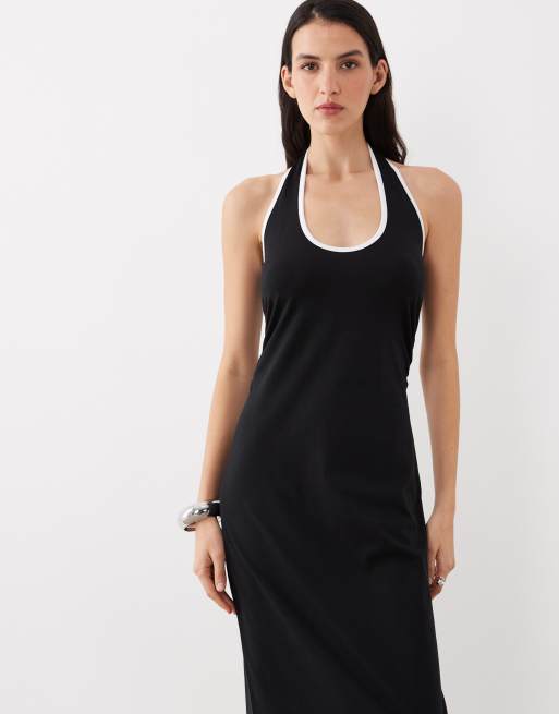 ASOS DESIGN - Sort midikjole med halterneck og hvid kontrastkant, 2 af 4