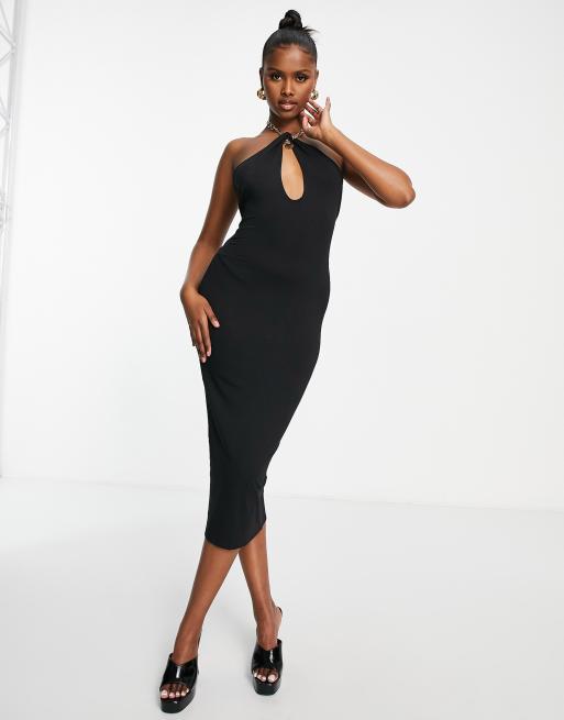 ASOS DESIGN - Sort midikjole med kæde-halterneck