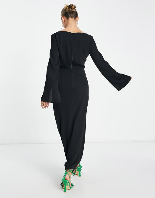 ASOS DESIGN - Sort midikjole med knudedetalje og trompetærmer , 4 af 4