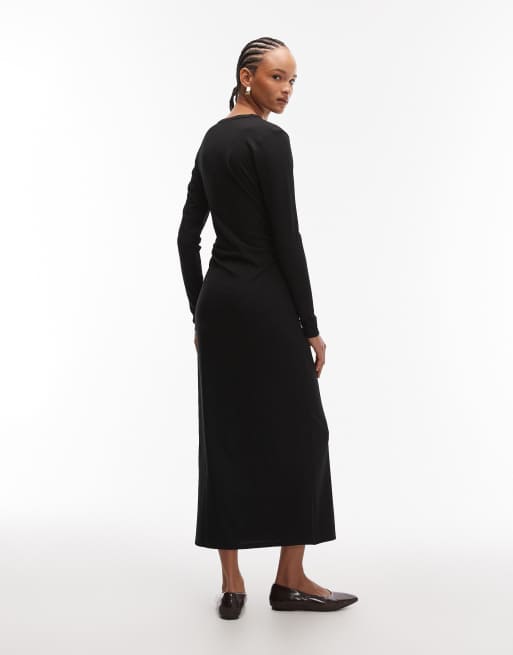 ASOS DESIGN - Sort midikjole med lange ærmer i henley-stil, 2 af 4