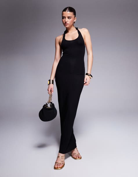ASOS DESIGN - Sort midikjole med rynket bagdel og dyb rund hals - view 1