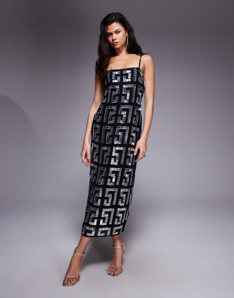 ASOS DESIGN - Sort midikjole med søjlesnit og udsmykninger - view 1