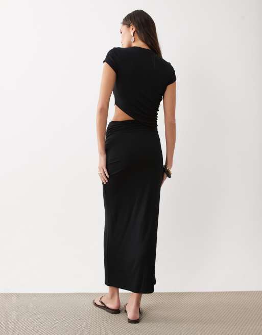 ASOS DESIGN - Sort midikjole med udskæring i let ribstrik, 4 af 4