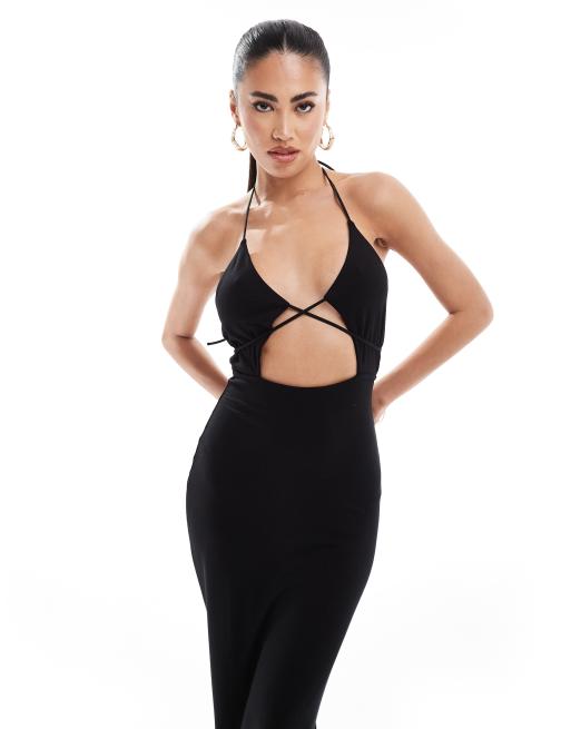 ASOS DESIGN - Sort midikjole med udskæring og stropdetalje samt halterneck, 2 af 4