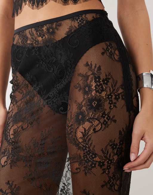 ASOS DESIGN - Sort midinederdel i blondemateriale - Del af sæt, 2 af 5